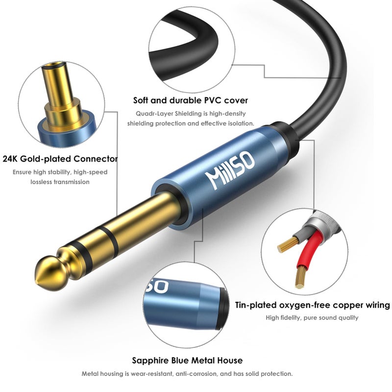 MillSO 1/4 to 3.5mm Headphone Adapter TRS 6.35mm 1/4 Male to 3.5mm 1/8 Female Stereo Jack Audio Adapter for Amplifiers, Guitar, Keyboard Piano, Home Theater, Mixing Console, Headphones - 12inch/30CM - Image 5